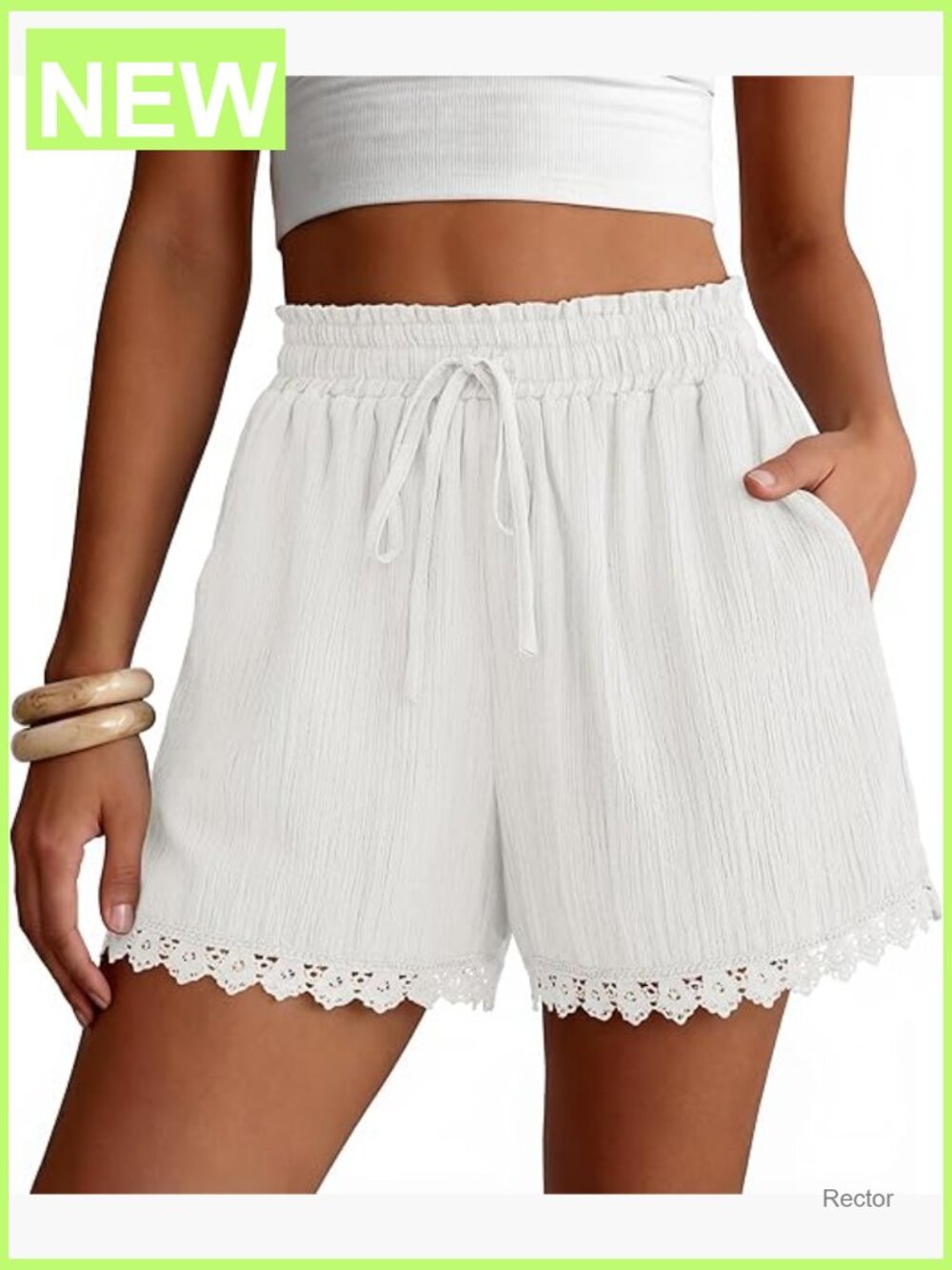 High Waist Lace Trim Drawstring Wide Leg Shorts with Pockets